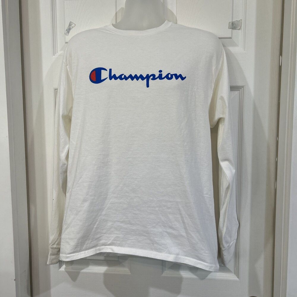Champion Authentic Athleticwear Men's L White Logo Crew Neck Long Sleeve T-Shirt
